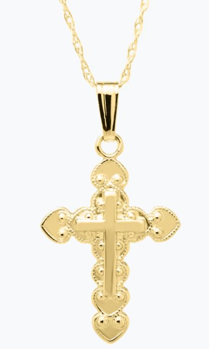 Kiddie Kraft 14 Karat Yellow Gold Filigree Cross Pendant Suspended On A 15